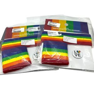 Rainbow Pride Sweatband & Pin Set New in Package Lot of Two Ready for Rebellion